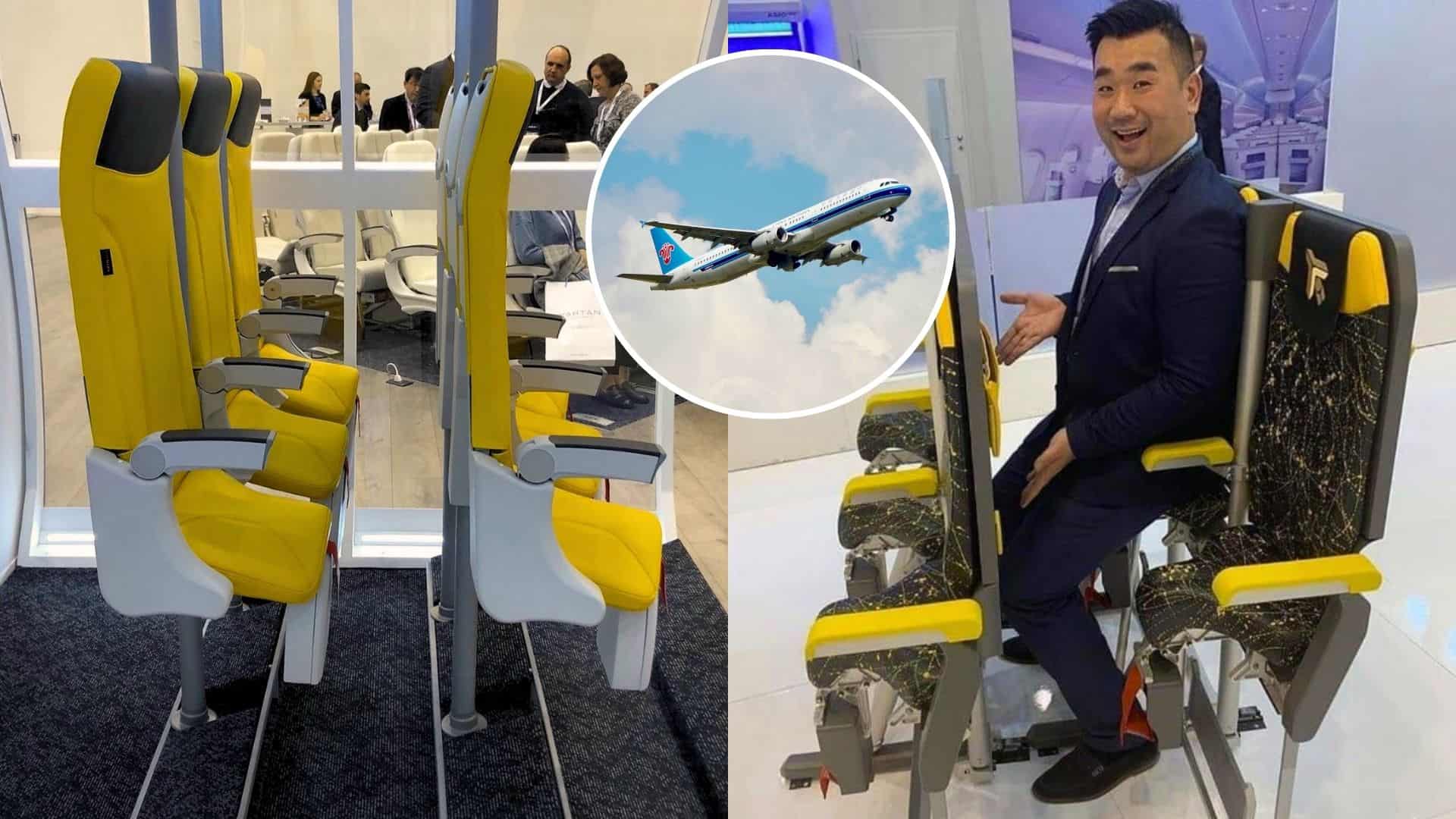 Skyrider 2.0, navrhnutý spoločnosťou @Aviointeriors, je kompaktné sedadlo, ktoré umožňuje cestujúcim takmer vzpriamene sedieť